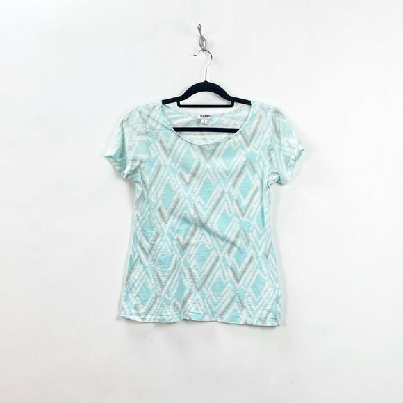 2/$30 2/$30 Old Navy Medium Womens Light Blue Diamond Print Short Sleeve Tee - Picture 1 of 8